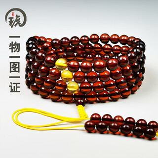 Amber style, one thing, one picture, one certificate, 108 amber bracelets, buddhist beads, rosary necklace, men's and women's bracelets, burgundy, beads, 24.5g, 7mm