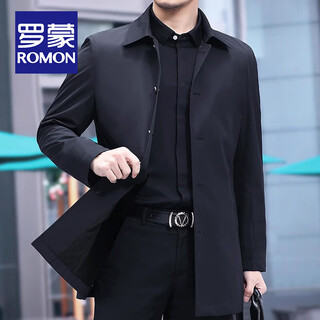 Romon high-end spring and autumn windbreaker men's mid-length british style business casual middle-aged mature and stable lapel jacket for men navy 2xl /185 size
