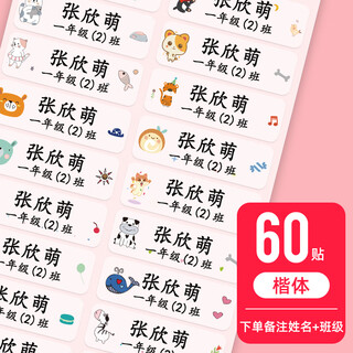 山头林村幼儿园名字贴防水防撕标签纸儿童贴纸定制透明小学生宝宝帖 【加大号-楷体】60贴透明底+班级或电话或英文