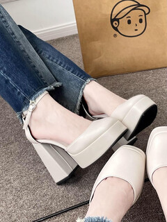 Super high-heeled barbie shoes platform sole thick heel fairy white mary jane shoes petite 12cm wedding dress artifact wedding shoes beige/buff 35