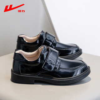 回力儿童皮鞋男童亮面英伦风演出鞋校园软底单鞋0053黑色34
