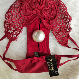 Customized imitation pearl underwear with one 4cm enlarged sexy t-string tight massage bead briefs, wine red plus 1 4cm m80-115jin jin is equal to 0.5kg