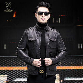 Playboy (playboy) 2025 autumn and winter new haining hunting suit genuine leather jacket men's motorcycle jacket thin slim fit work jacket black xl / 130 150jin jin is equal to 0.5 kg