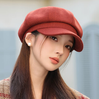 Panxing's new autumn and winter beret women's korean version of the trendy retro all-match face-showing small octagonal hat newsboy painter duckbill hat red one size