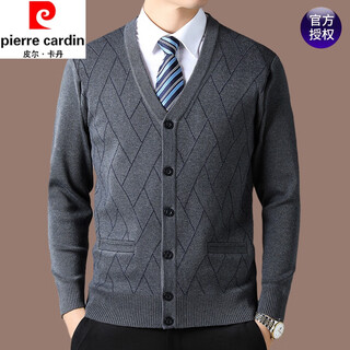 Pierre cardin wool knitted cardigan men's spring and autumn new middle-aged large size loose daddy sweater jacket versatile top k9 medium gray 2xl 180150-165jin jin equals 0.5 kg