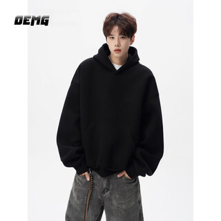 Oemg heavyweight 400g velvet thickened hooded sweatshirt for men in autumn and winter american high street jacket trendy brand loose hoodie black xl recommended 110-130jin jin equals 0.5 kg