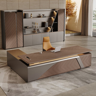 Jiazhi boss desk desk desk boss desk boss desk boss desk boss desk president desk president desk flash silver paint + oak grain - 2.6m double cabinet