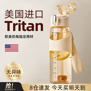 Cica sippy cup for pregnant women lying down and drinking water tritan plastic children's student water cup women's summer sugar resistant with scale 8 warehouse quick delivery + no gifts beige 520ml