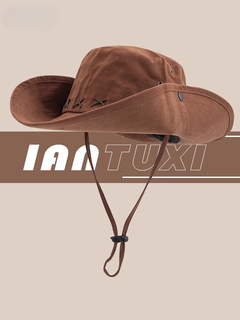 Liangxu american retro western style zhang xinyu cowboy hat women's summer outdoor mountaineering large brim sun hat sun protection hat brown 1#