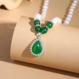 Fat donglai's same style chalcedony pendant freshwater pearl necklace fashionable and elegant, lifelike rich pearl water drop silver set chain