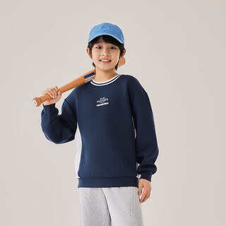 Skechers children's autumn and winter loose, soft and comfortable pullover round neck sweatshirt l325b014 l325b014-002z navy blue 165cm one size