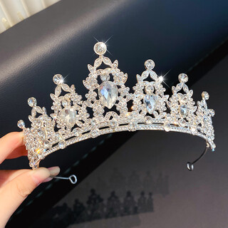 Queen crown headwear high-end princess children's light luxury crystal crown birthday gift girls dance large rhinestone feather crown same style for little princesses