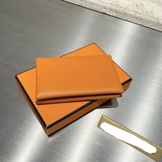 Second-hand 95 new hermes (hermes) flame orange folding card holder p engraved accessory box