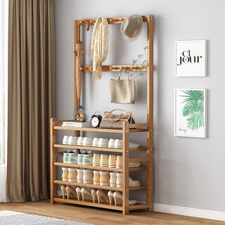 Kexiangtu shoe rack, coat rack, integrated home entrance, large capacity shoe rack, bedroom entrance multi-layer shoe cabinet, original color - four layers, 50cm, thickened bamboo