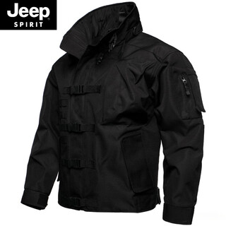Jeep spirit american windproof outdoor jacket men's stand collar jacket fishing and mountaineering multifunctional canvas jacket black 3xl