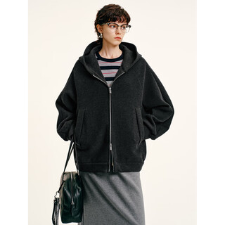 Cokeya/constant temperature small heater hot melt cornelli hooded double zipper casual sweatshirt fashion jacket top women autumn and winter dark gray (heating constant temperature) l