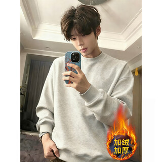 Cantu cleanfit white gray velvet thickened sweater men's autumn and winter heavyweight american right shoulder round neck bottoming shirt white gray velvet xl