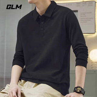 Glm long-sleeved t-shirt men's spring and autumn lapel long-sleeved polo shirt men's simple sports top bottoming shirt men's black xl