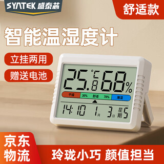 SYNTEK室内温度计家用精准温湿度计电子高颜值显示器婴儿房数显时钟摆件