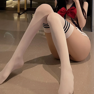 Ting'er japanese style college style jk stockings sweet and cute contrasting stripes splicing bare legs artifact pure desire beautiful legs white background black stripes - velvet stockings - 1 pair one size fits all (80-135jin jin is equal to 0.5kg) default privacy shipping