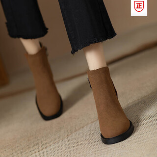 Belle taju comfortable genuine leather chelsea short boots for women 2024 new spring and autumn ankle boots flat card yellow (single lining) 37