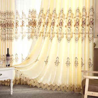 Wen yijia high-end european water-soluble hollow embroidered curtains finished bedroom and living room thickened blackout bay window balcony curtains 315 yellow - single cloth, not hollow, width 1.9x height 2.7 one piece, punched processing