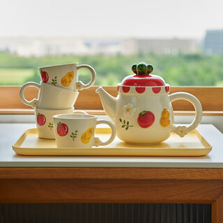 Fourth month 2025 new cream style cup set for living room, home, high-looking new home, kettle, tea set, light luxury, 4 cups in one pot