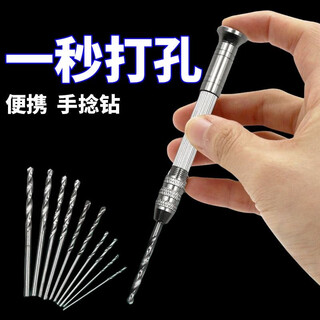 Manual drilling drill, small hand drill, play model, diy drilling tool, hole punch, mini hand drill, hand twist drill + 10 drill bits (0.8-3mm) drilling