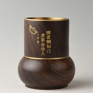 Jinge ebony solid wood liujunzi kung fu tea set accessories storage tube chinese simple desktop ornaments creative wooden pen holder ebony high bottle lotus rhyme single tube