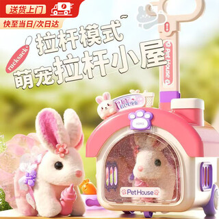 Magmeng children's electric bunny play house simulation pet stroller small house toy birthday gift for girls 3-6 years old rabbit pet house - basic battery model children's day gift for baby girls 3-6 years old