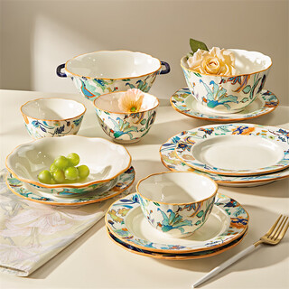 Ink chinese dish set household new bowls, plates, cutlery gift box housewarming gift bowl set 36 pieces