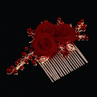 Toast wear bridal hair comb hair accessories pearl red wedding comb accessories simple and attractive hanfu cheongsam dinner red hair comb