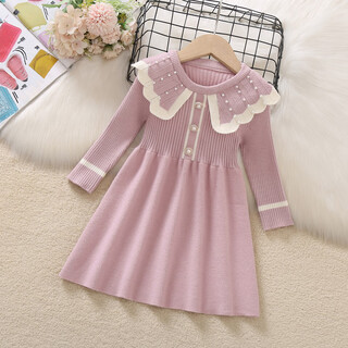 莎鱼儿女童毛衣连衣裙秋冬装2025新款女宝宝针织长袖裙子儿童甜美公主裙 粉色 cm 90