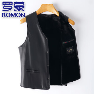 罗蒙（ROMON）海宁真皮头层羊皮马甲背心男秋冬季加厚内里金貂绒皮毛坎肩爸爸装 黑色(内里金貂绒款) 加厚 3XL 适合145-160斤