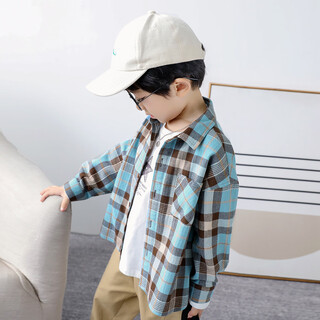 Duojia boys' plaid long-sleeved shirt 2025 spring and autumn model korean style fashionable children's soft waxy top for medium and large children
