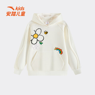 Anta children's clothing children's sweatshirts for girls 2025 new autumn new soft and comfortable skin friendly printed hooded pullover sweatshirt ivory white-1 130 cm