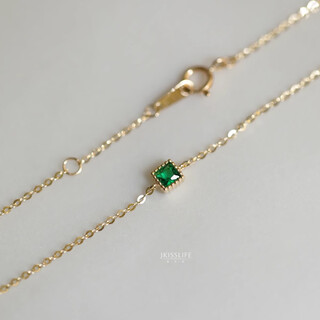 Libiao 14k gold french romantic emerald green micro-paved temperament k gold bracelet slim simple stackable versatile 15+3cm