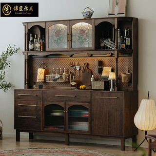 Jinjiang chuancheng north american black walnut sideboard all solid wood retro living room dining room storage cabinet one-piece wall-mounted household cupboard sideboard 150*45*200cm