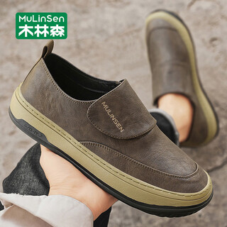 Mulinsen men's shoes autumn new breathable business casual shoes men's retro sneakers slip-on leather shoes khaki 43