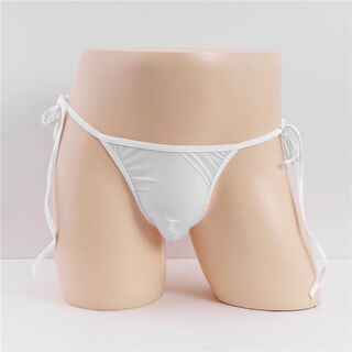 Large size elastic ice silk men's egg bag lace-up underwear sexy seamless breathable thong t-pants briefs white one size without height and weight restrictions