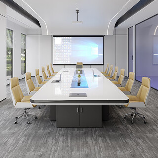 栗棠椭圆形会议桌长桌轻奢高级白色PET烤漆科技感会议室桌椅组合简约 3.0米+10椅【升级PET烤漆工艺】