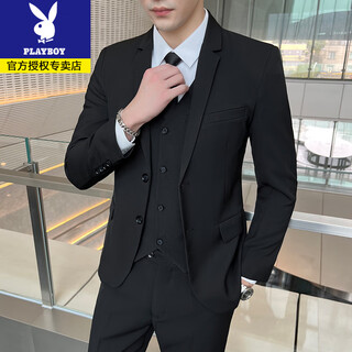 Playboy men's suit suit casual business professional formal wear korean style groom wedding suit jacket slim groomsman dress two-button black suit + vest + pants + shirt free 2xl (135~150jin jin is equal to 0.5kg)