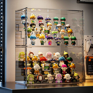 Kaman figure storage box blind box storage display rack large capacity transparent dustproof stepped bubble mart display cabinet three ladder large/transparent 1