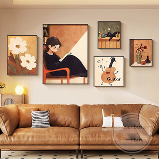 Bifeng medieval maillard living room decorative painting art sofa background wall hanging painting retro girl high-end combination mural z6826-french retro 35*50/50*70/40*40/30*40*2 modern black ps environmentally friendly picture frame high-definition waterproof texture surface cloth texture, full texture