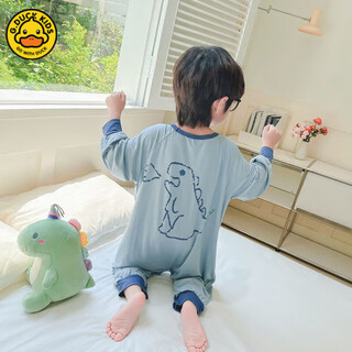 G.duck children's one-piece pajamas modal long-sleeved summer thin boys' sleeping bag for big children and babies anti-kicking quilt home clothes blue 90