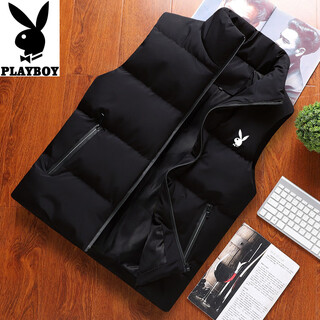 Playboy (playboy) men's vest winter vest sleeveless jacket waistcoat warm stand collar trendy autumn and winter jacket business casual youth m55 black 2025 new 5xl