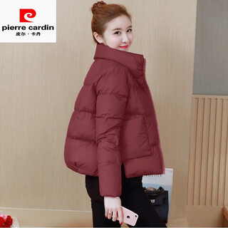 Pierre cardin women's down jacket women's short stand collar fashion loose 2025 winter new thin ancora red little winter burgundy s 85-99jin jin is equal to 0.5 kg