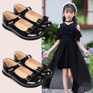 Yushangzhenpin girls' leather shoes black performance shoes children's kindergarten single shoes performance shoes elementary school students' princess shoes 2025 summer style black size 32/inner length 19.7cm