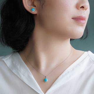 Yiqi 2025 new 18k white sleeping beauty turquoise high porcelain high blue earrings pendant ring set 18k white pine ring ring number 14