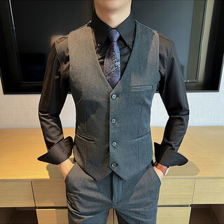 Ayo fat business slim korean style vest wedding groomsmen groom can clip formal casual dark gray single vest 3xl